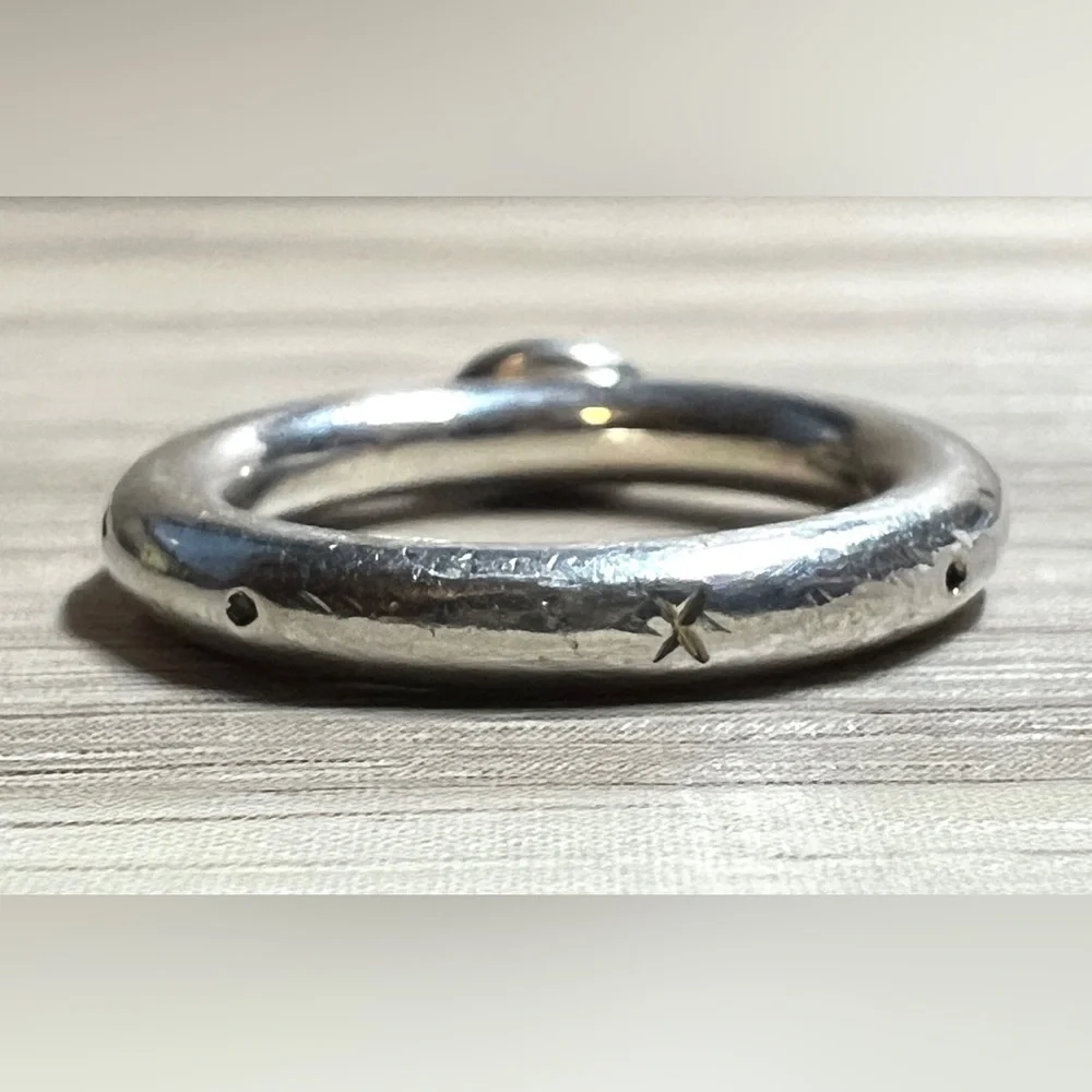 Vintage Designed Signed GK Sterling Silver Moonstone Cabochon Ring, Size 5.5
